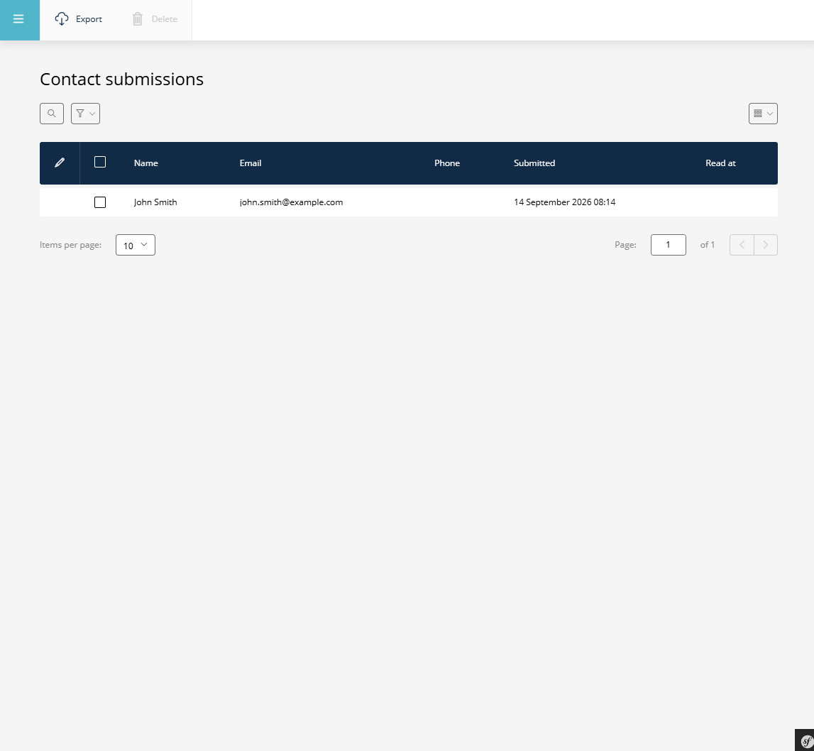 List of contact submissions