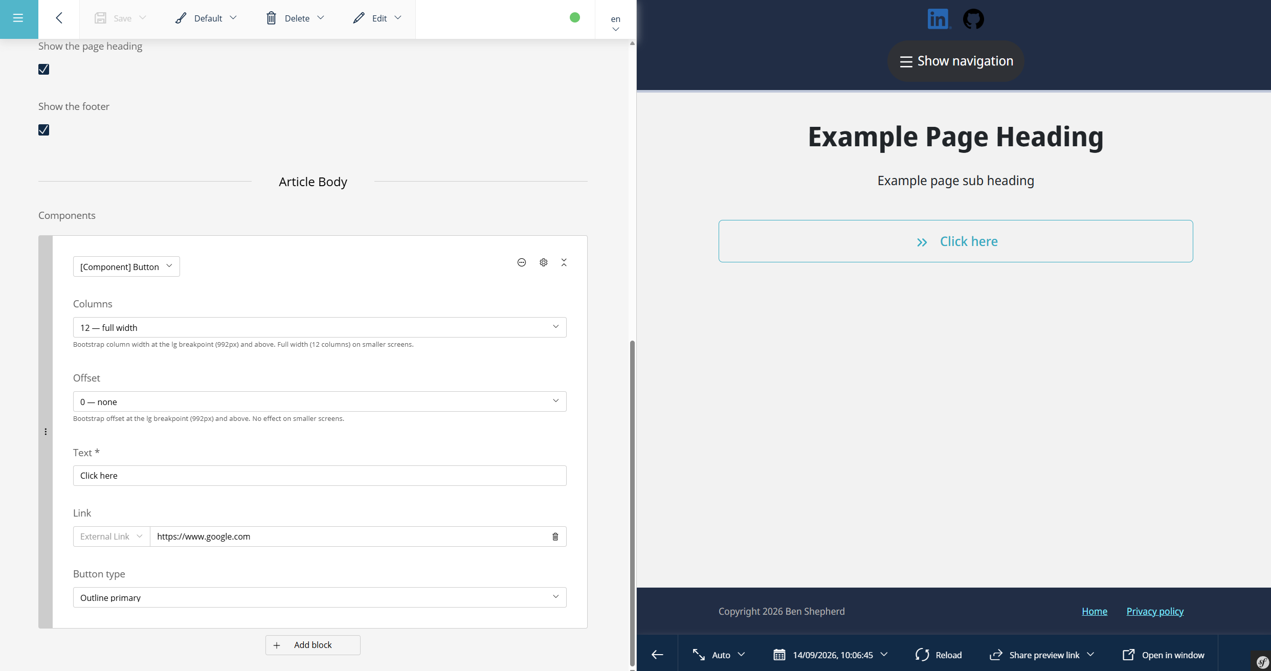 Example of the Button component