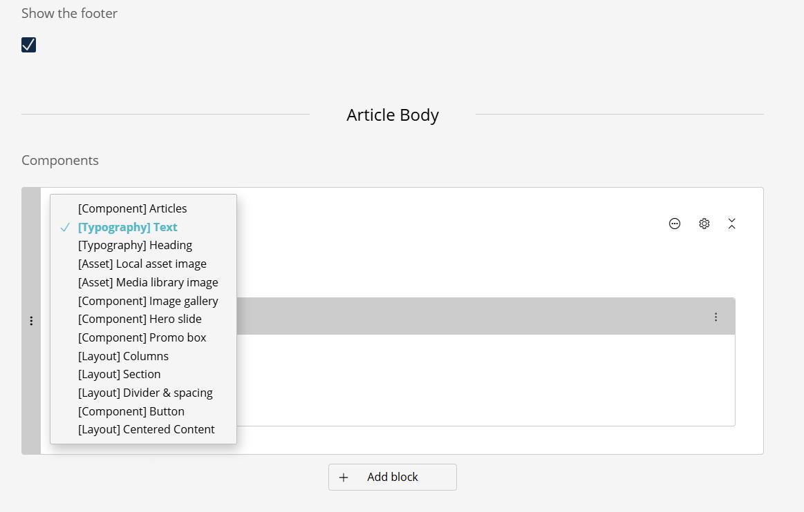 Adding blocks and selecting components